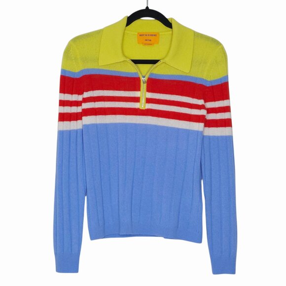 Guest in Residence Track Polo Cashmere Sweater French Blue Quarter Zip Size S - Picture 4 of 13